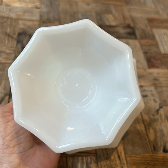 Vintage Octagon Milk Glass Vineyard Pattern Footed Pedestal Bowl - Picture 7 of 7